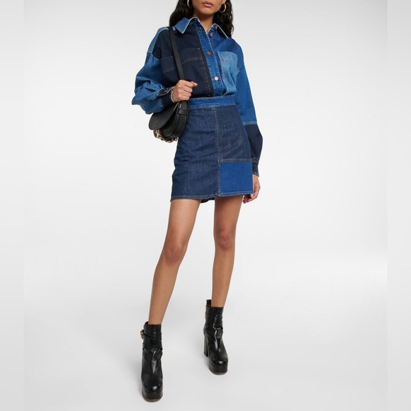 See By Chloe Dresses & Skirts - NWT $395 See By Chloe Patchwork Denim Mini Skirt
